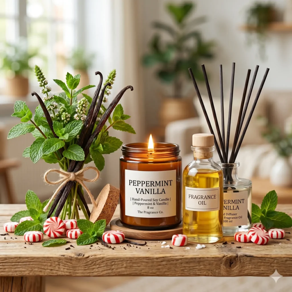 Ulei parfumat Peppermint Vanilla, parfum lumânări, aromaterapie, săpun sau produse cosmetice.