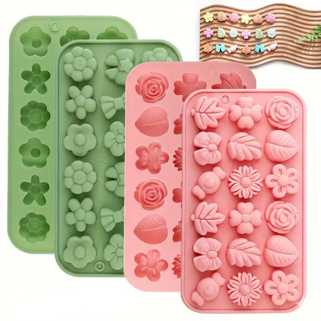 matrita din silicon pentru lumanari/wax melts frunze si flori roz