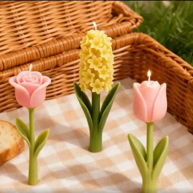 matrita din silicon pentru lumanari lalea, trandafir, zambila