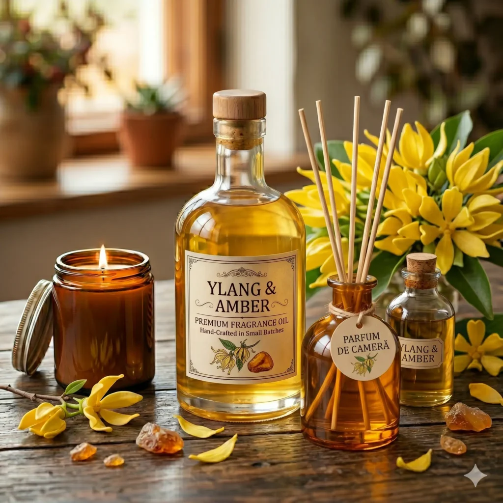 Ulei parfumat Ylang & Amber, parfum lumânări, aromaterapie, săpun sau produse cosmetice.