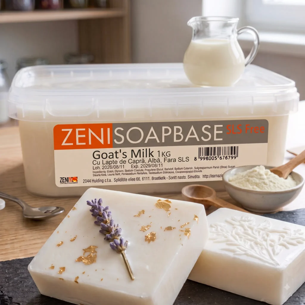 baza de sapun melt & pour alba zenisoap goat's milk cu lapte de capra, fara sls