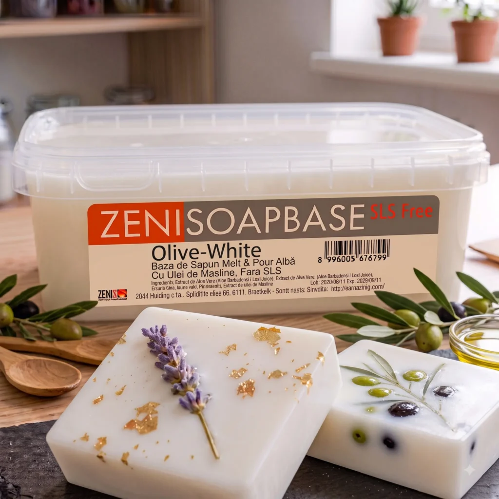 baza de sapun melt & pour alba zenisoap olive white cu ulei de masline, fara sls