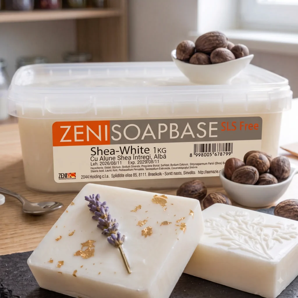 baza de sapun melt & pour alba zenisoap shea white cu unt de shea, fara sls