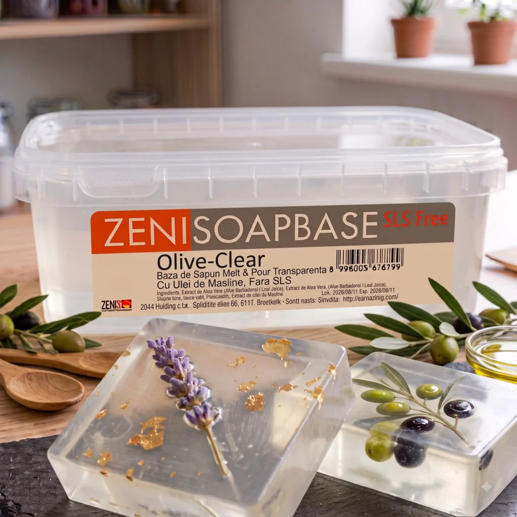 baza de sapun melt & pour transpare zenisoap olive clear cu ulei de masline, fara sls