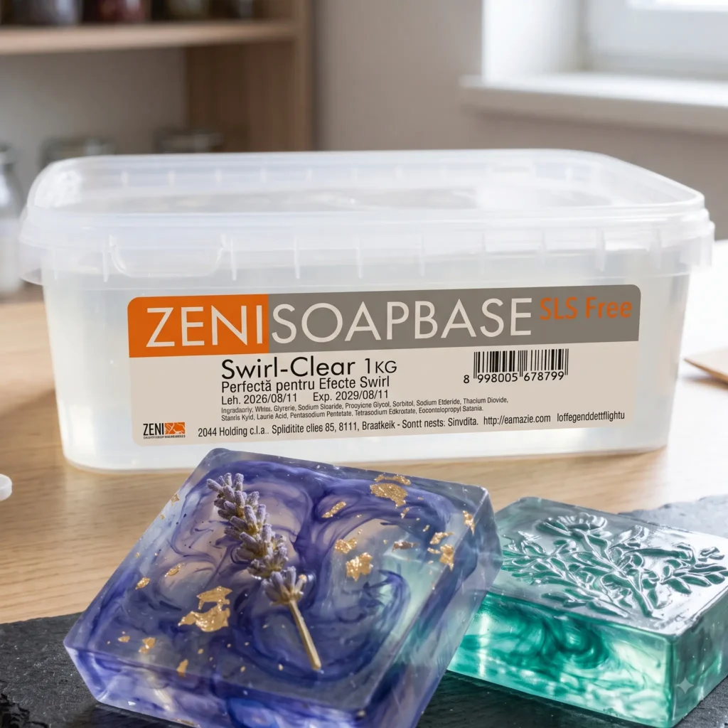baza de sapun melt & pour transparenta zenisoap swirl clear fara sls, pentru efecte swirl