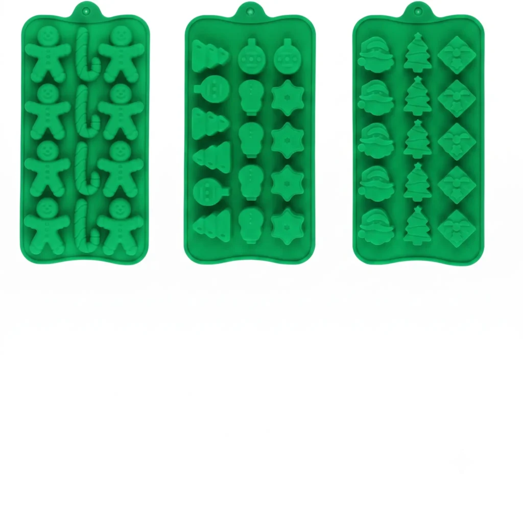 set 3 matrite din silicon pentru wax melts craciun verde