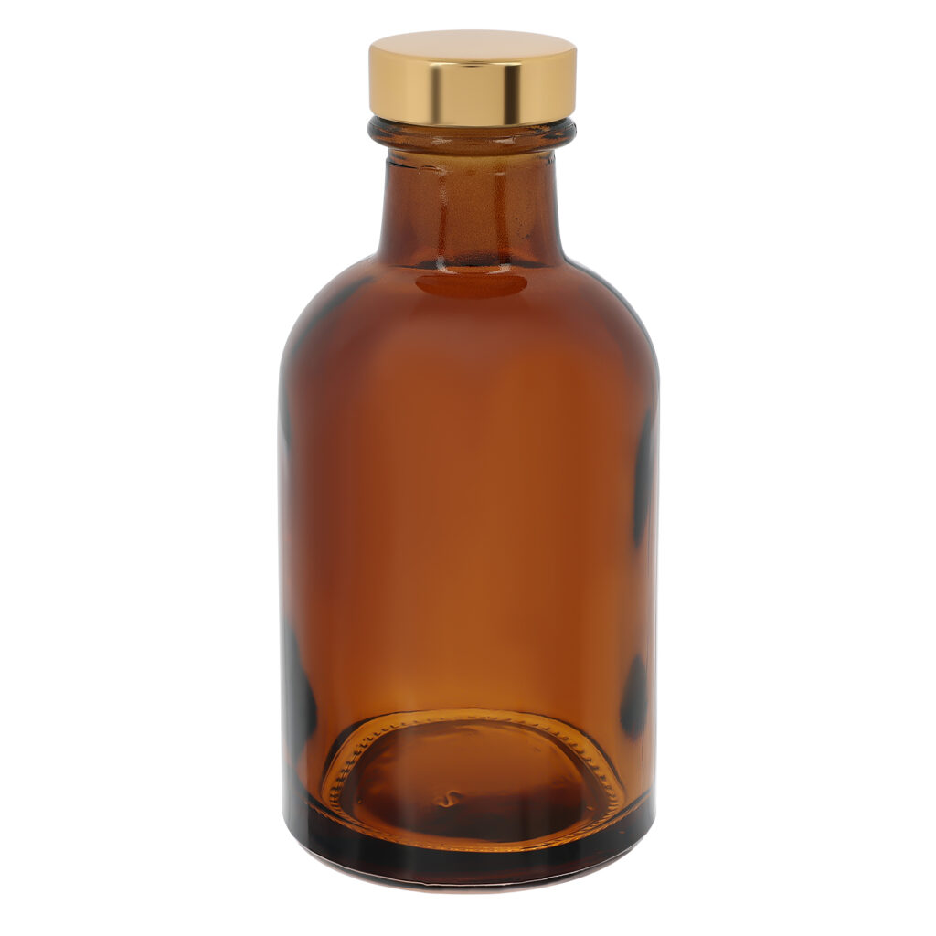 sticla cilindrica ambra pentru difuzor de parfum, dop auriu, 100 ml