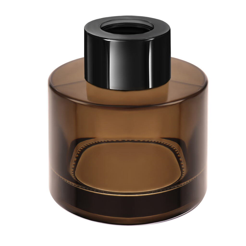 sticla cilindrica neagra fumurie pentru difuzor de parfum, capac negru lucios, 100 ml