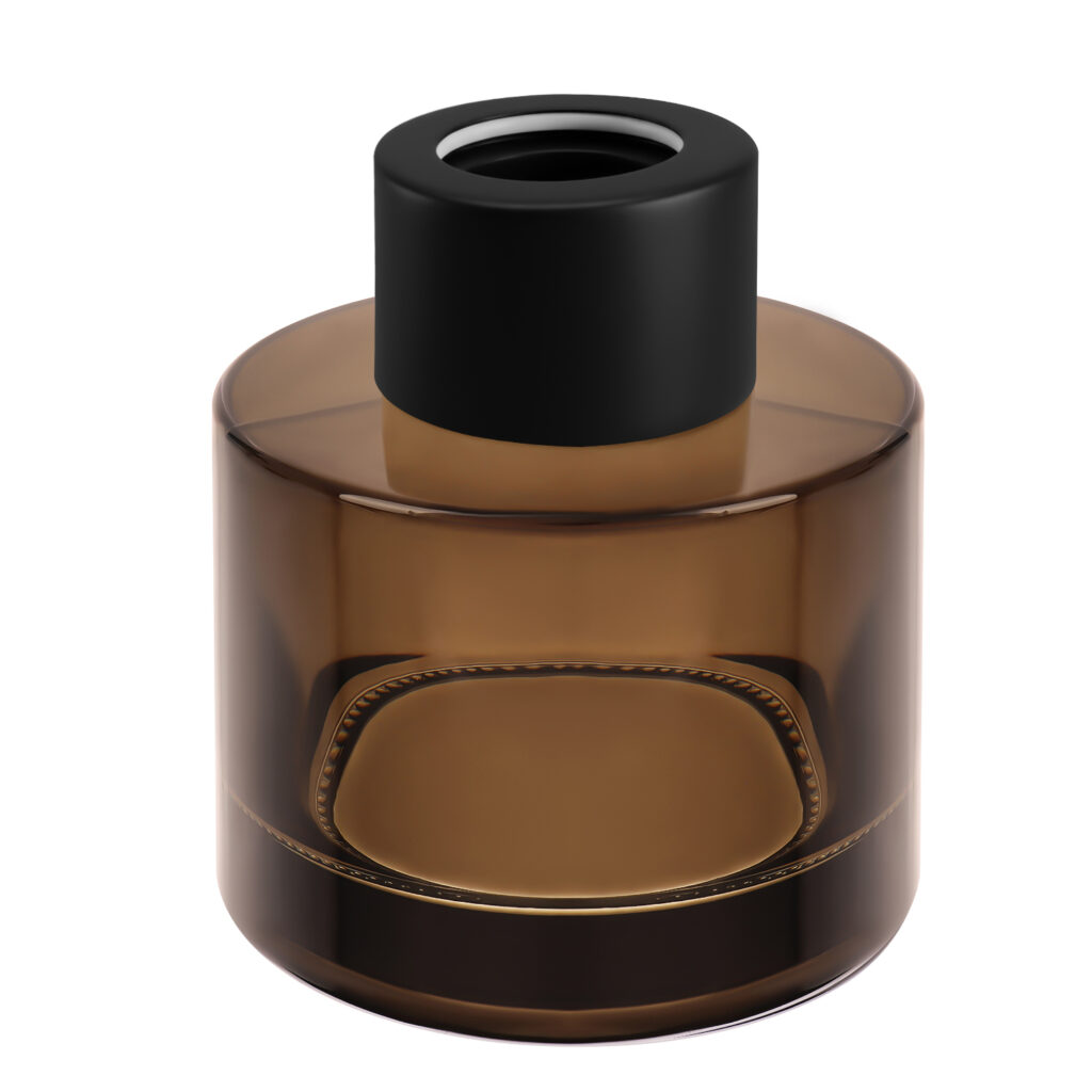 sticla cilindrica neagra fumurie pentru difuzor de parfum, capac negru mat, 100 ml