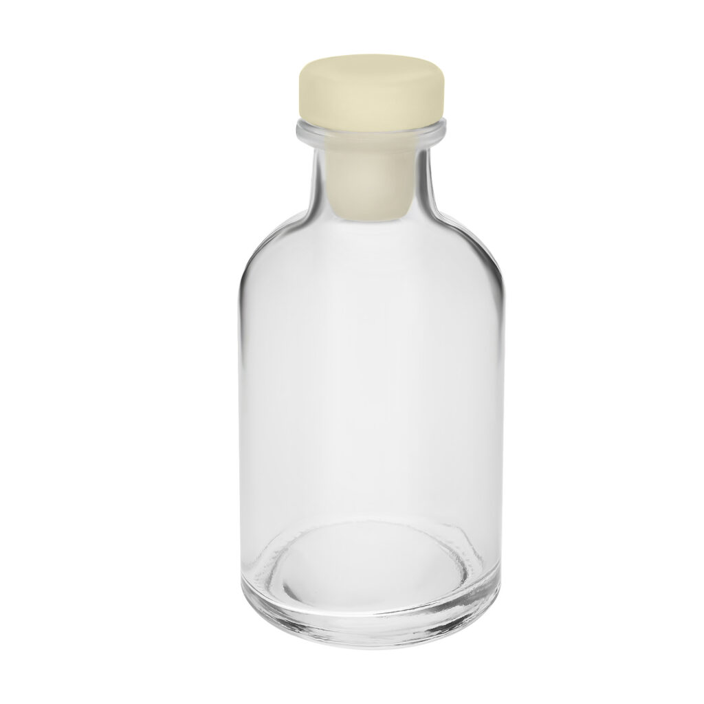 sticla cilindrica transparenta pentru difuzor de parfum, dop crem, 120 ml
