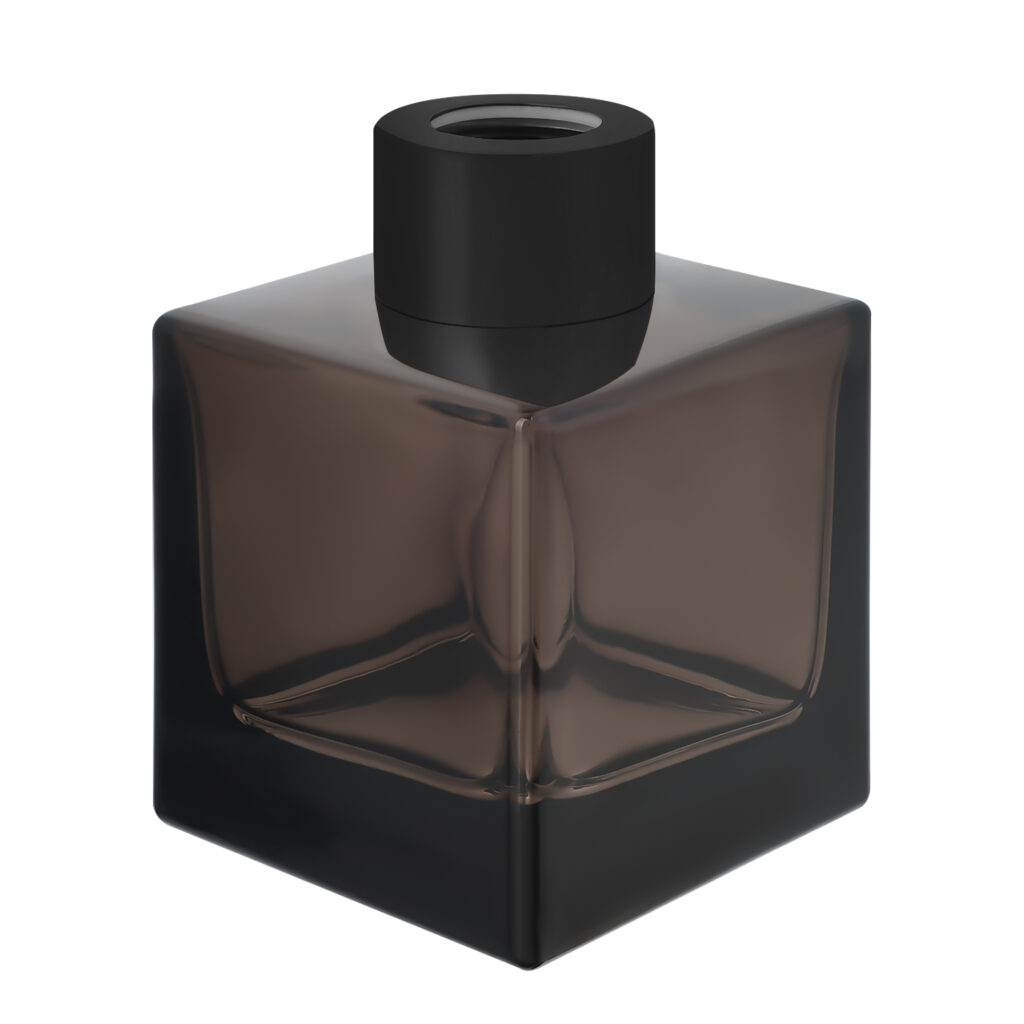 sticla patrata neagra fumurie pentru difuzor de parfum, capac negru lucios, 100 ml