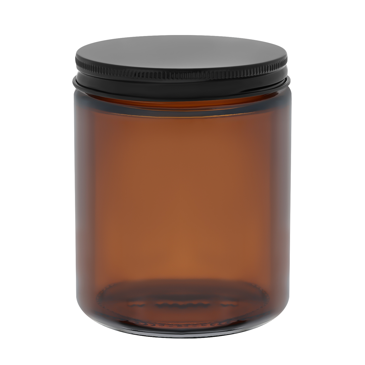 recipient, borcan din sticla ambra, capac metalic negru, 250ml